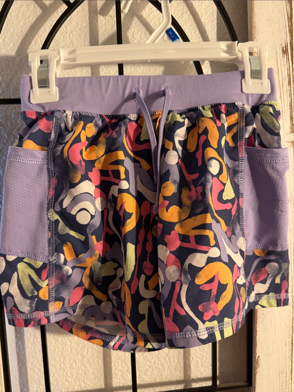 tek gear Lavender Athletic Shorts with Colorful Abstract Print